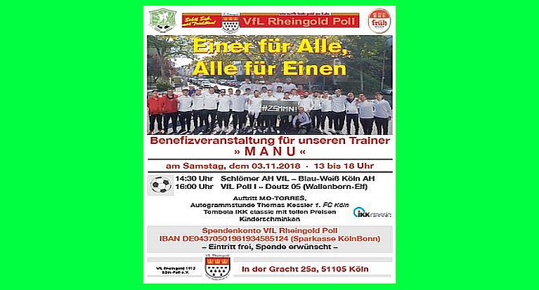 Benefizveranstaltung des VfL Rheingold Poll für ihren Trainer Manuel Schmidt