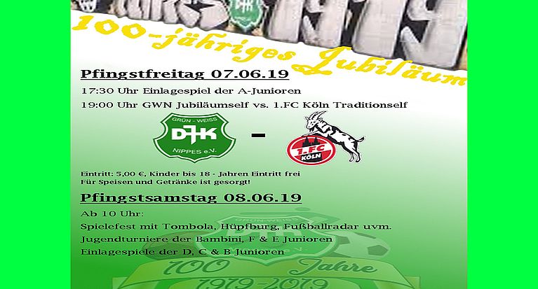 DJK Grün-Weiß Nippes feiert 100jähriges Bestehen – Spiel gegen Traditionself des 1. FC Köln